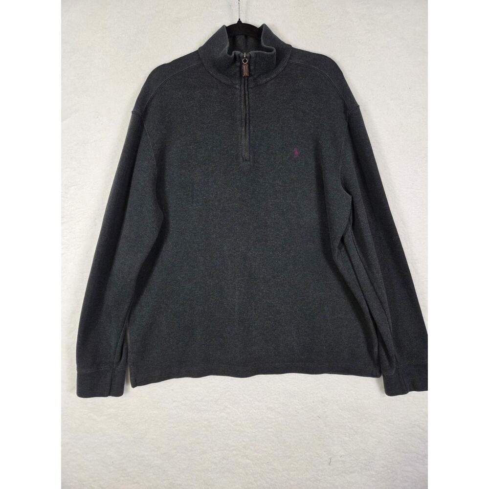 Polo Ralph Lauren Cotton 1/4 Zip Sweater Mens L Gray Dadcore Preppy Old Money